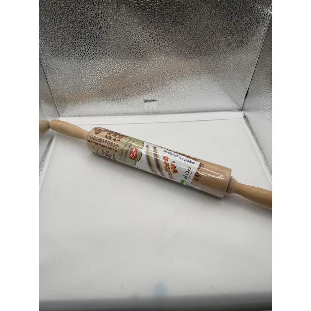 Embossed Rolling Pin Holiday Christmas Reindeer Wood Dough Roller Engraved